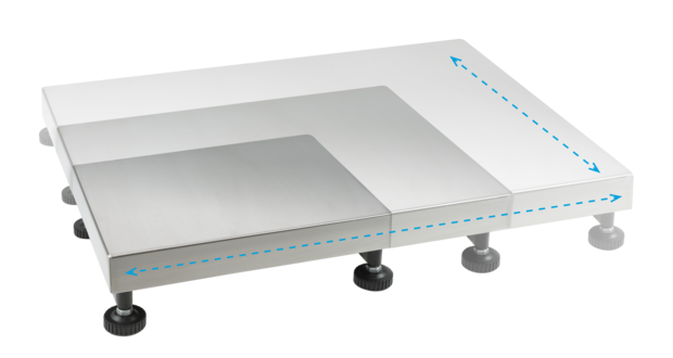 Modularer Aufbau verschiedener Plattformgrößen für individuelle CUSOS Wägelösungen von KERN & SOHN