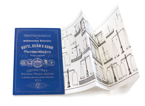 Erster Waagenkatalog von GOTTL. KERN & SOHN, 1874 Erster Waagenkatalog von GOTTL. KERN & SOHN aus dem Jahr 1874 mit Einband und illustrierten Produktseiten